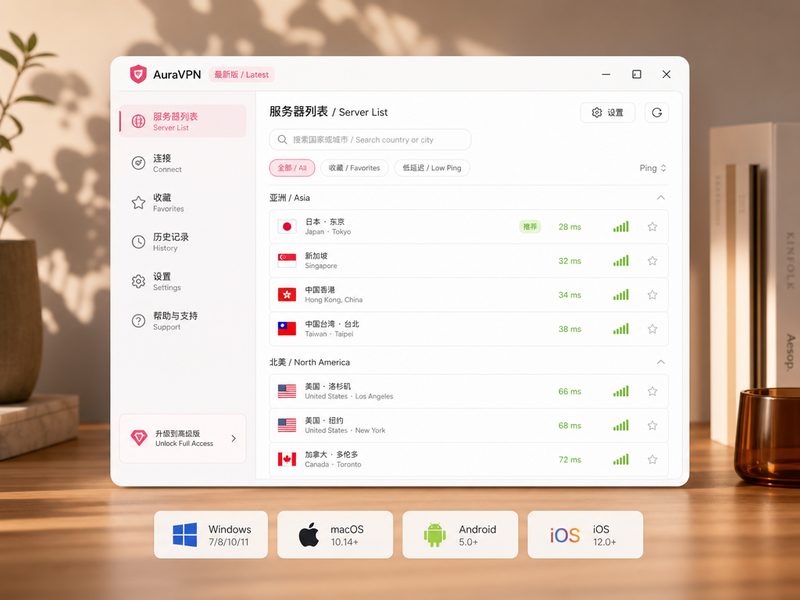AuraVPN 超低延迟网络节点列表